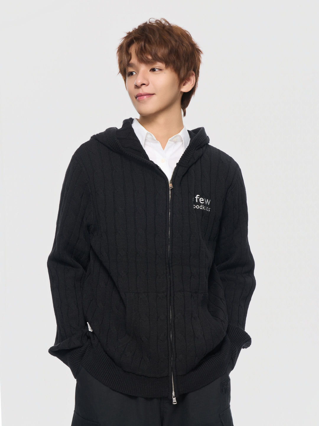 (AFGK) "Cable-Knit Hooded Cardigan"