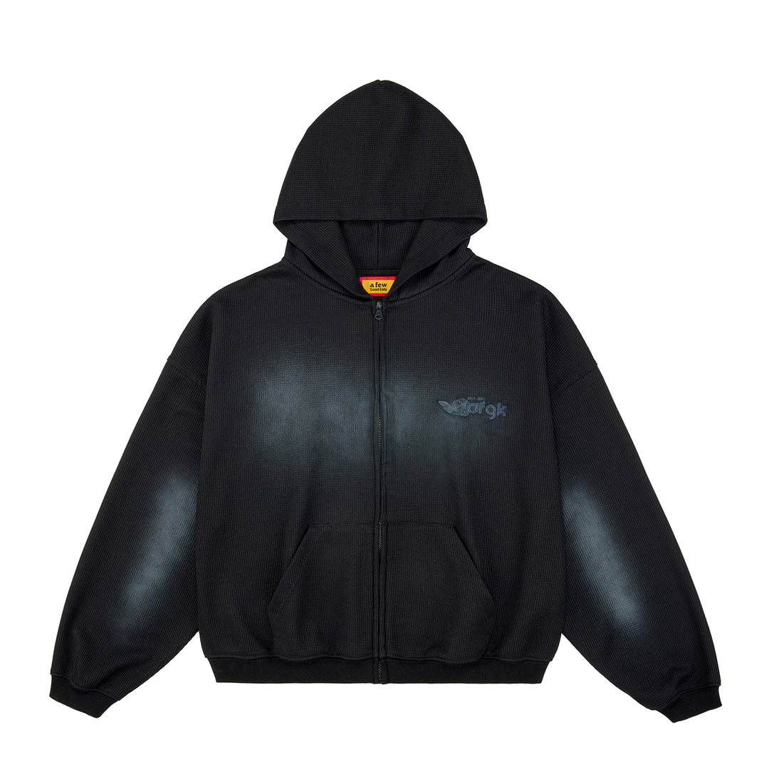 (AFGK) "Washed Waffle Knit Boxy Zip Hoodie"