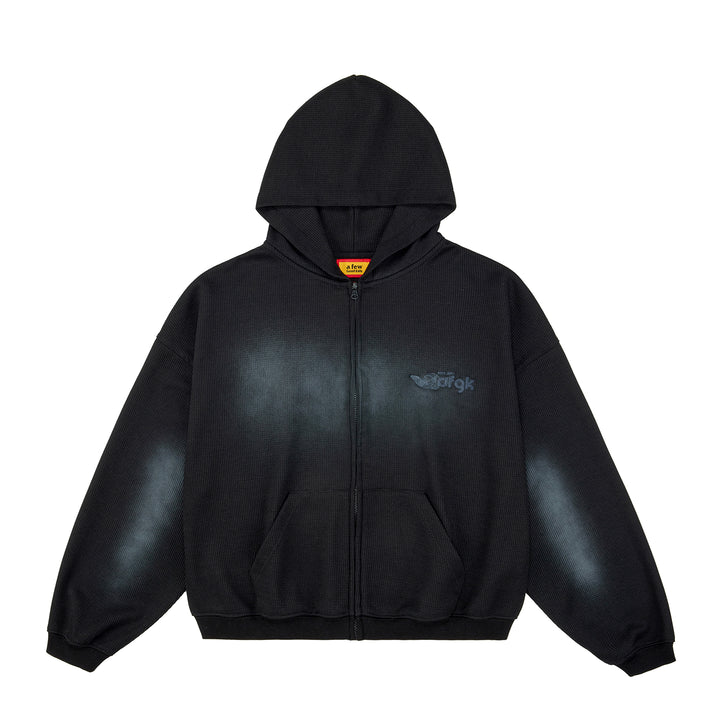 (AFGK) "Washed Waffle Knit Boxy Zip Hoodie"