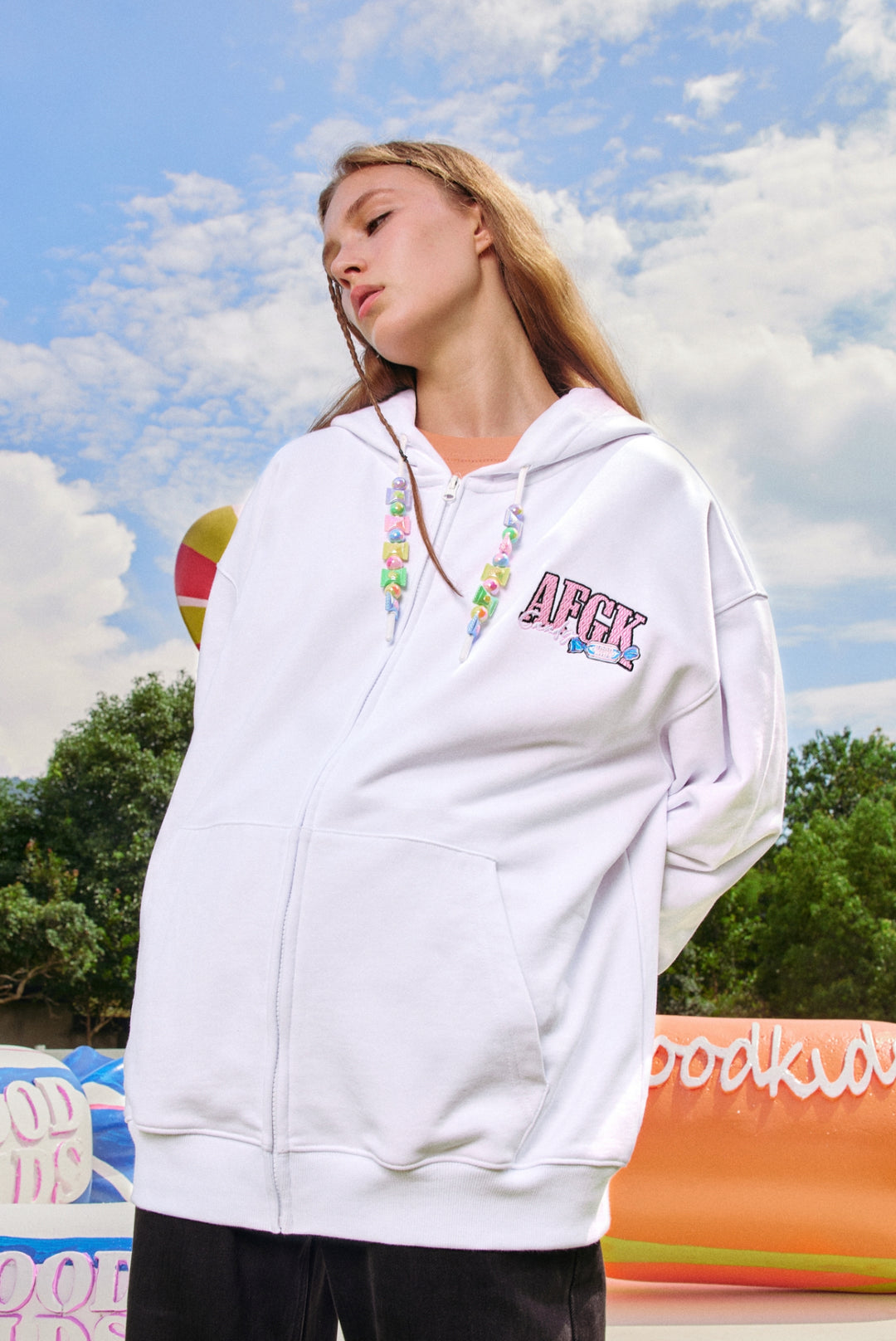 DONCARE(AFGK) "Candy logo zipped hoodie"