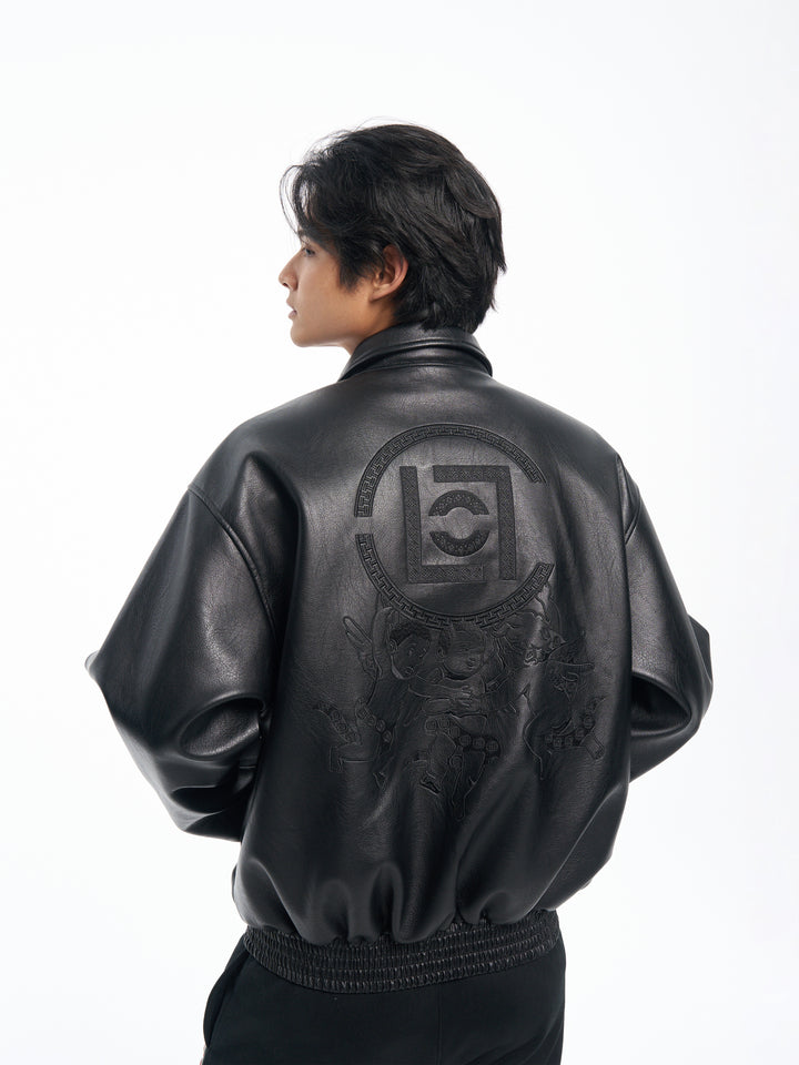 AFGK x CLOT "Logo leather jacket"