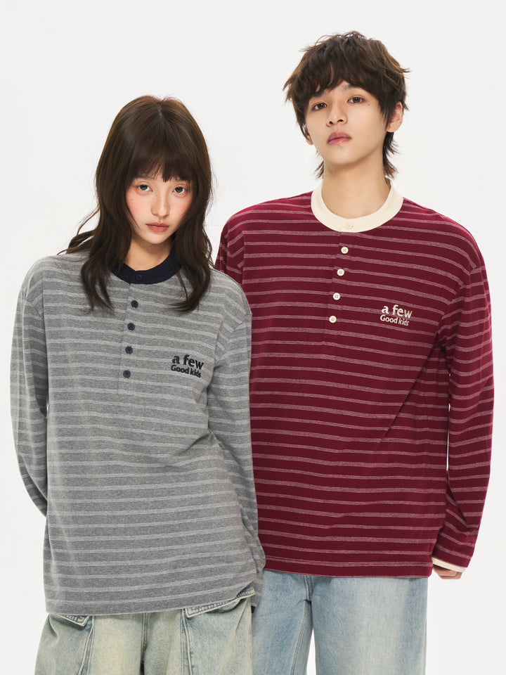 (AFGK) « T-shirt Henley rayé à manches longues »