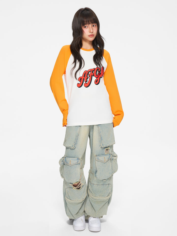 (AFGK) "Distressed Raglan Tee"