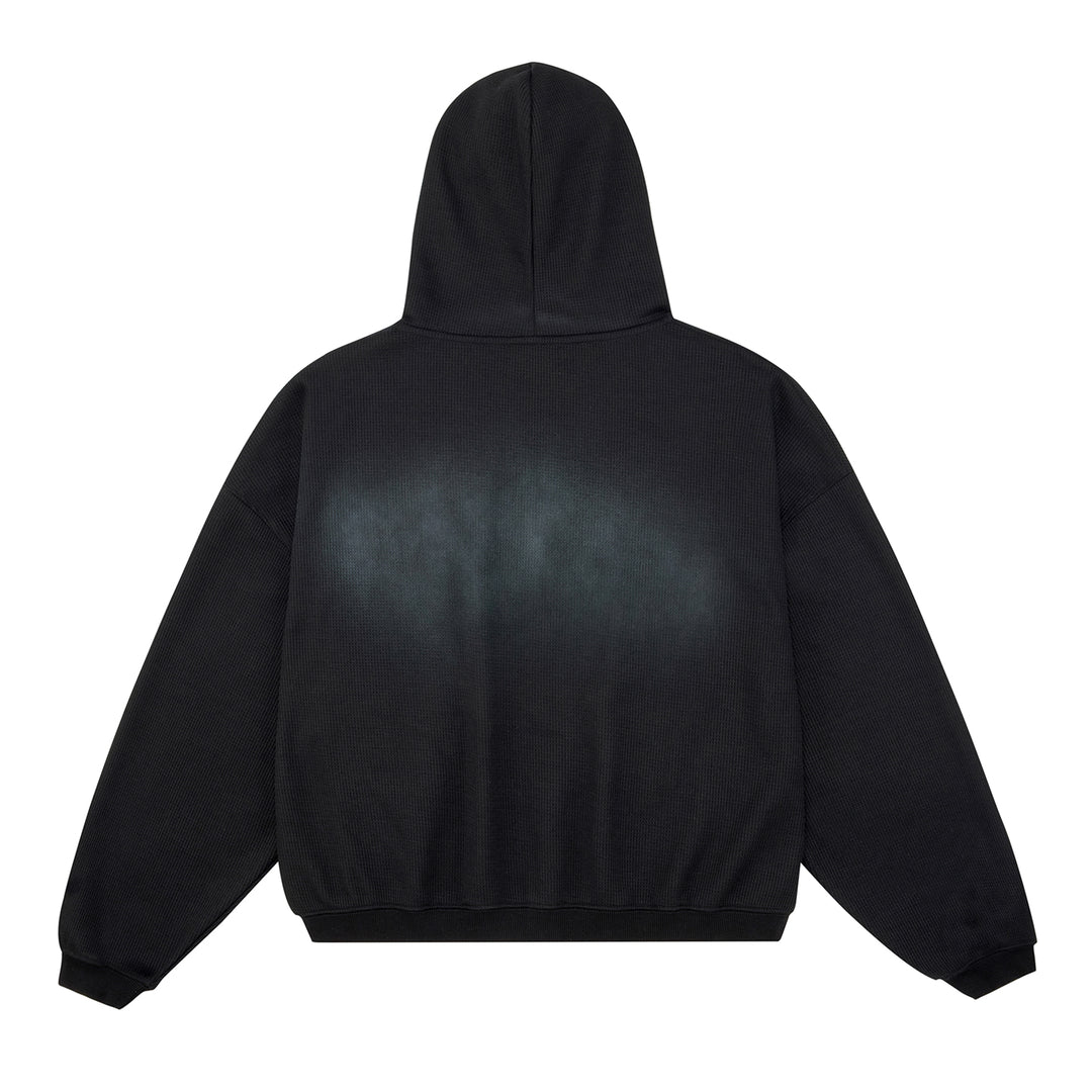 (AFGK) "Washed Waffle Knit Boxy Zip Hoodie"
