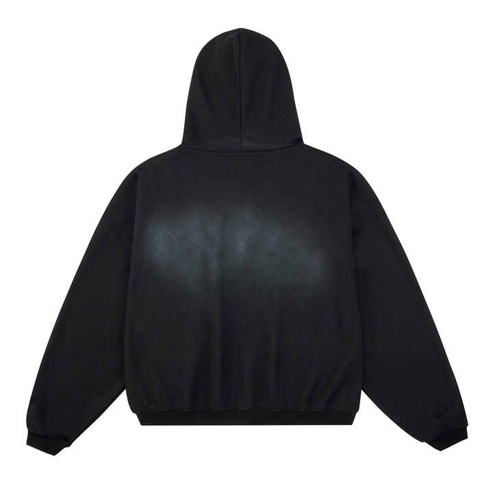 (AFGK) "Washed Waffle Knit Boxy Zip Hoodie"
