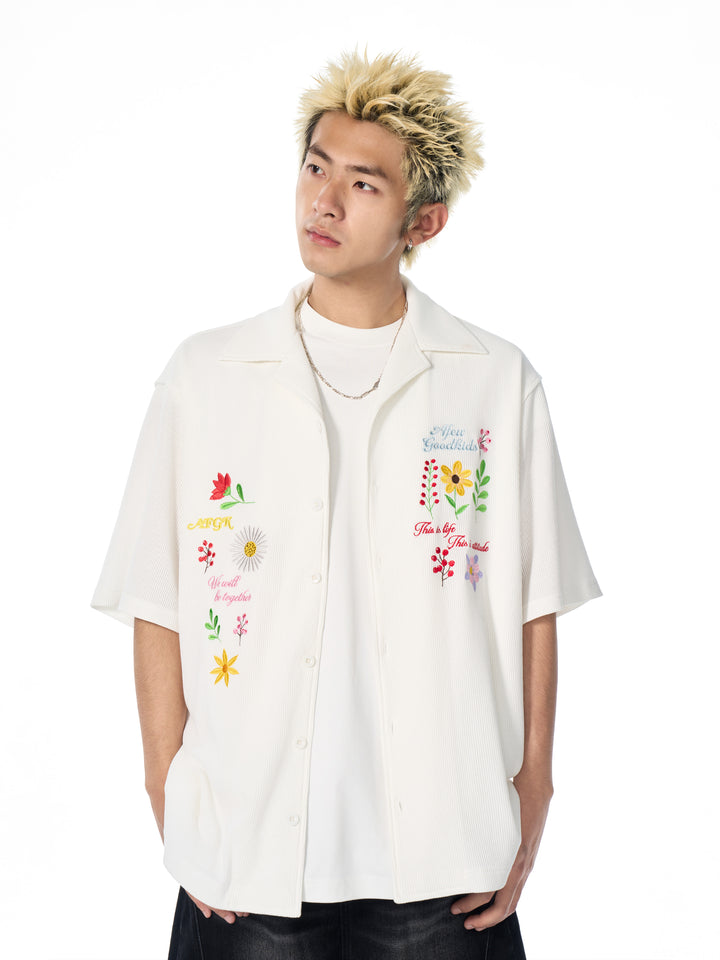 DONCARE(AFGK) "Floral waffle shirt"
