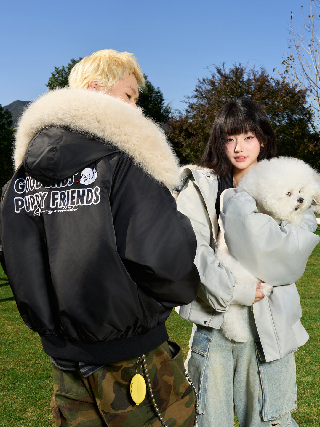 AFGK X TOMBONIA "Velcro logo fur jacket"