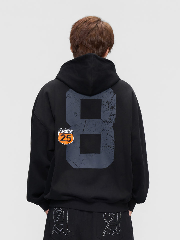 DONCARE(AFGK) "Distressed logo zip hoodie"