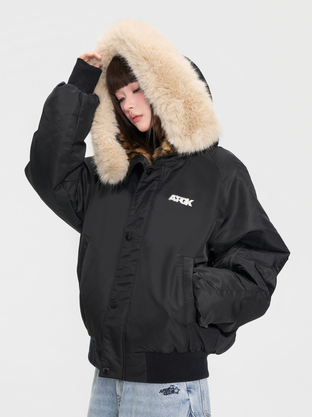 (AFGK) "Leopard Fur Hooded Parka"