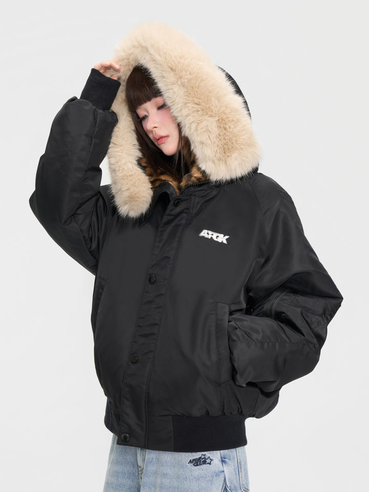 (AFGK) "Leopard Fur Hooded Parka"