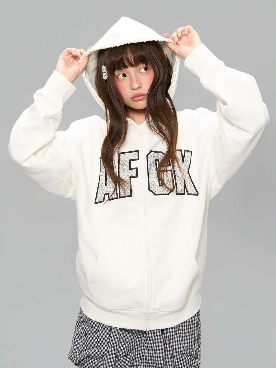 DONCARE(AFGK) "Pearl logo zip hoodie"