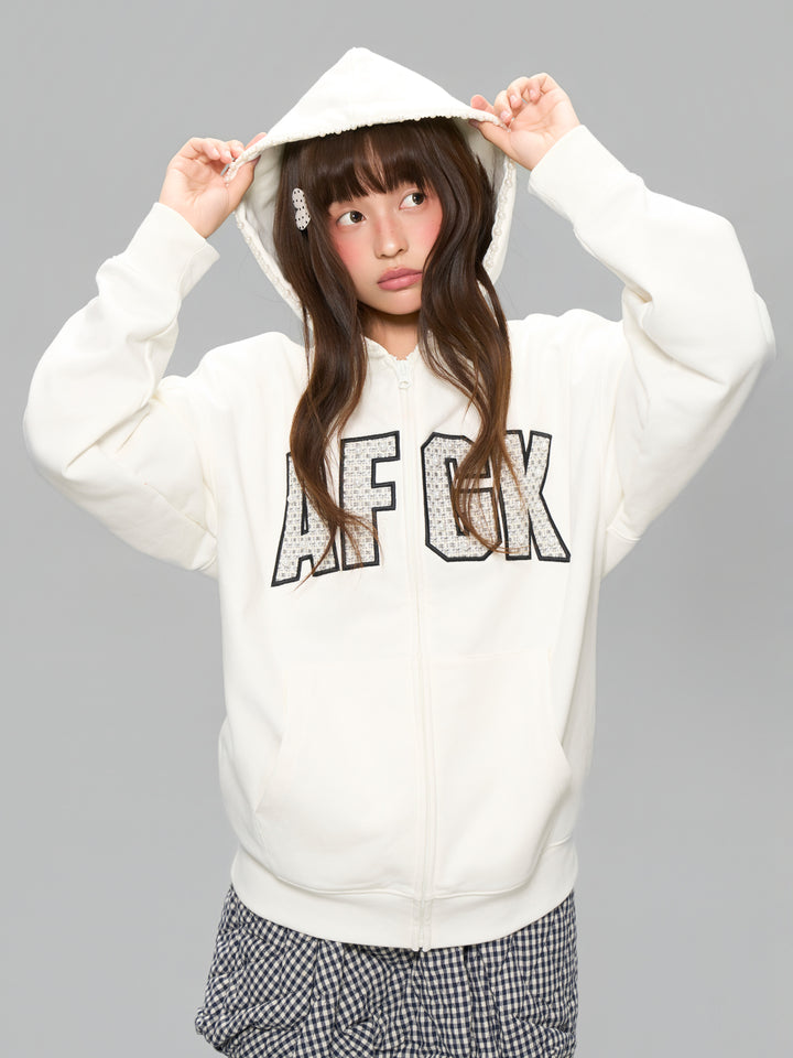DONCARE(AFGK) "Pearl logo zip hoodie"