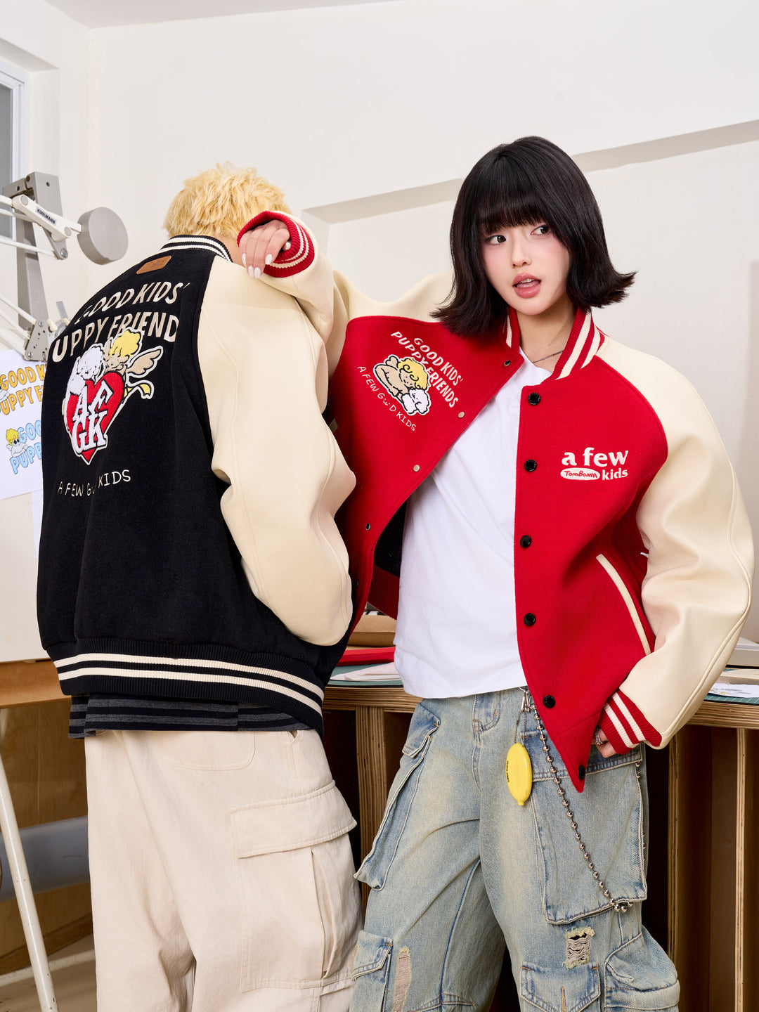 AFGK X TOMBONIA "Puppy logo varsity jacket"