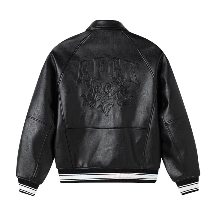 DONCARE(AFGK) “Embossed logo leather jacket”