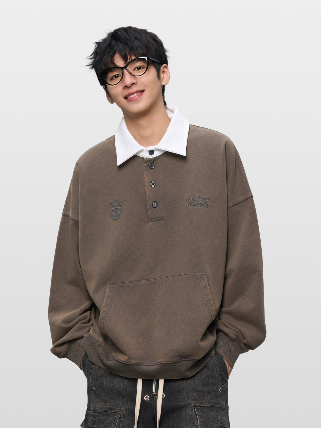 Washed henley polo shirt