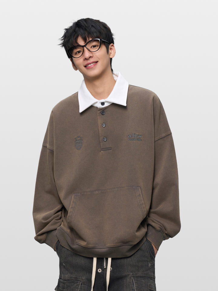 Washed henley polo shirt