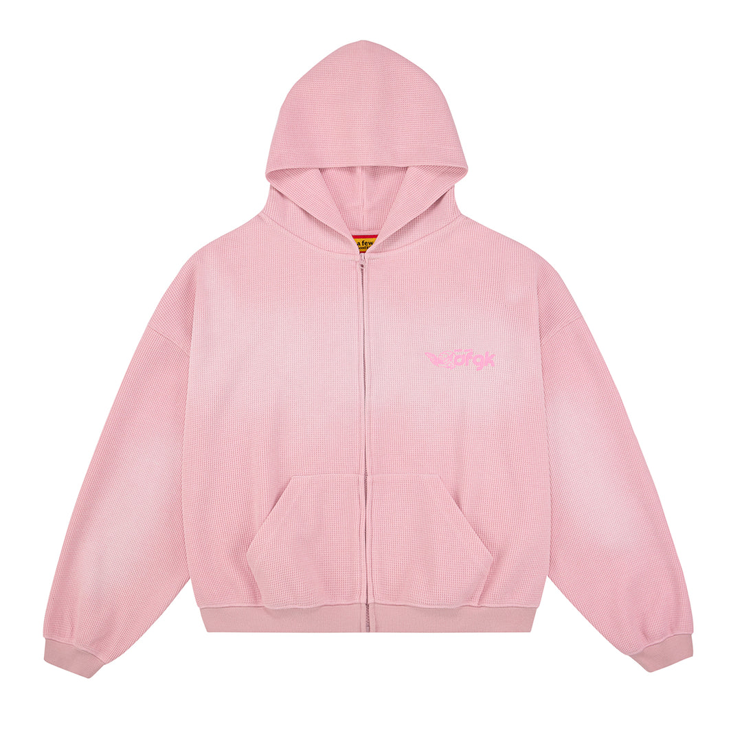 (AFGK) "Washed Waffle Knit Boxy Zip Hoodie"