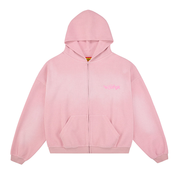 (AFGK) "Washed Waffle Knit Boxy Zip Hoodie"