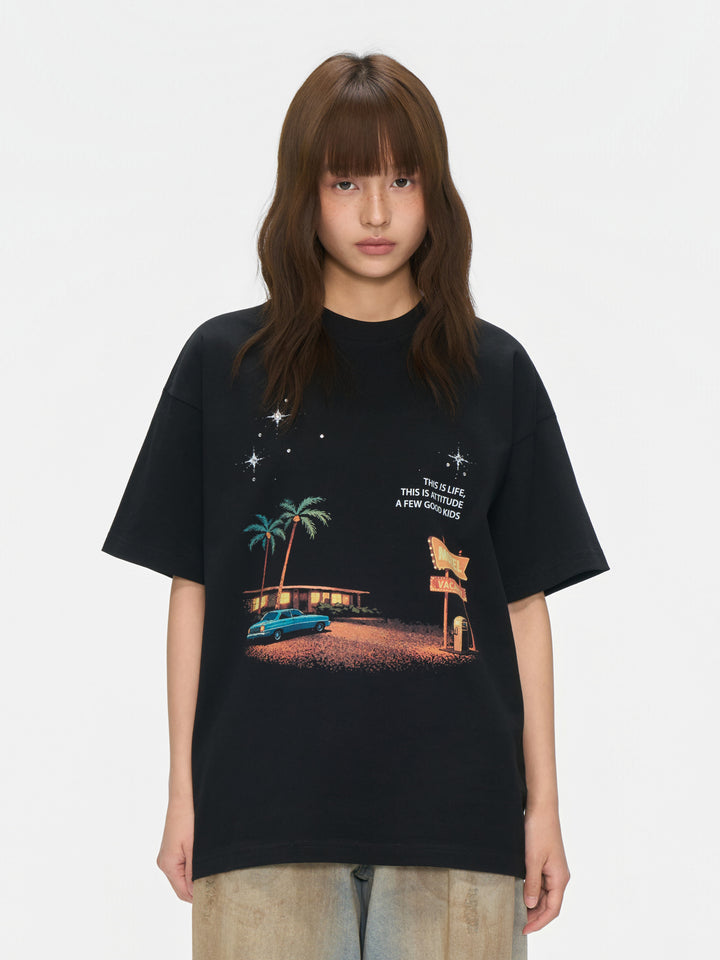 (AFGK) "Midnight Motel Vintage Print Tee”
