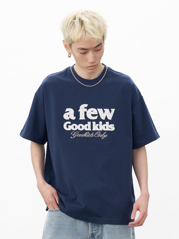 DONCARE(AFGK) "Embroidered tweed logo tee"