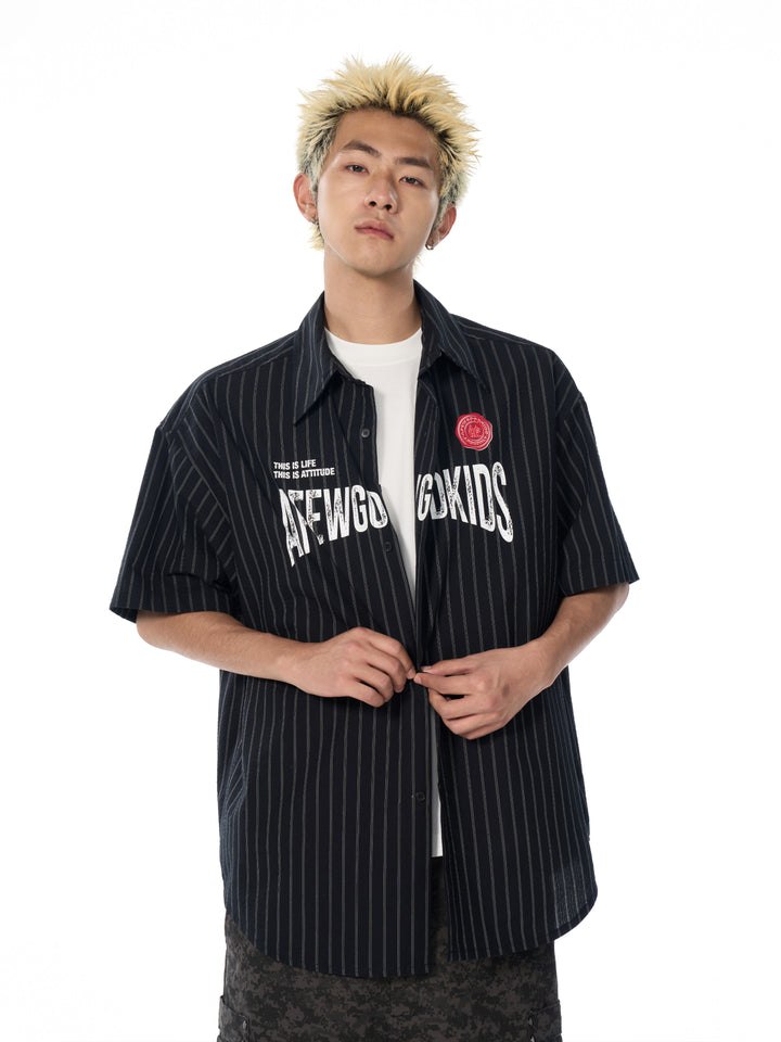 DONCARE(AFGK) "Stripe logo shirt"
