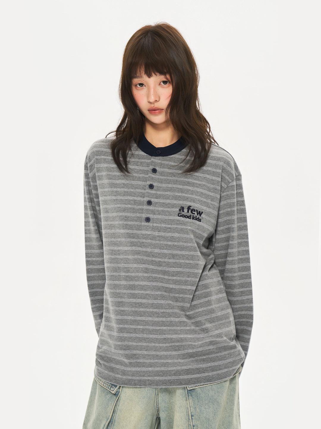 (AFGK) « T-shirt Henley rayé à manches longues »