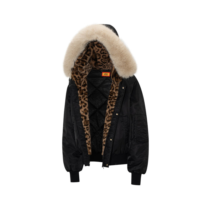(AFGK) "Leopard Fur Hooded Parka"