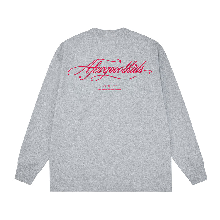 (AFGK) "Cursive Script Embroidered Long Sleeve Tee“
