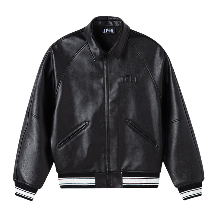 DONCARE(AFGK) “Embossed logo leather jacket”