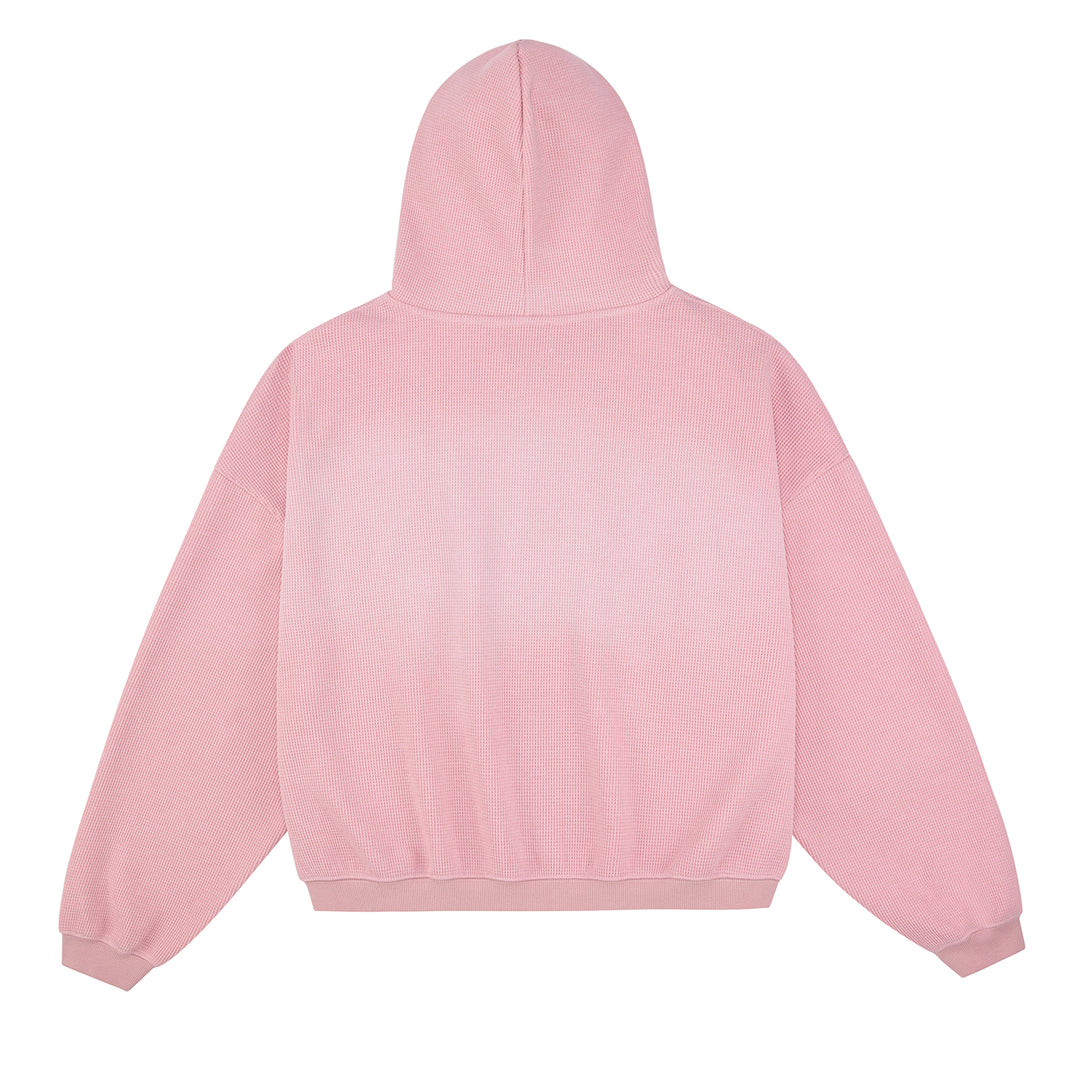 (AFGK) "Washed Waffle Knit Boxy Zip Hoodie"