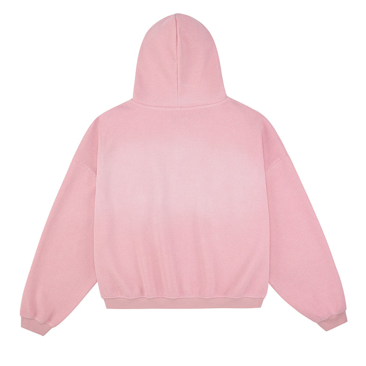 (AFGK) "Washed Waffle Knit Boxy Zip Hoodie"