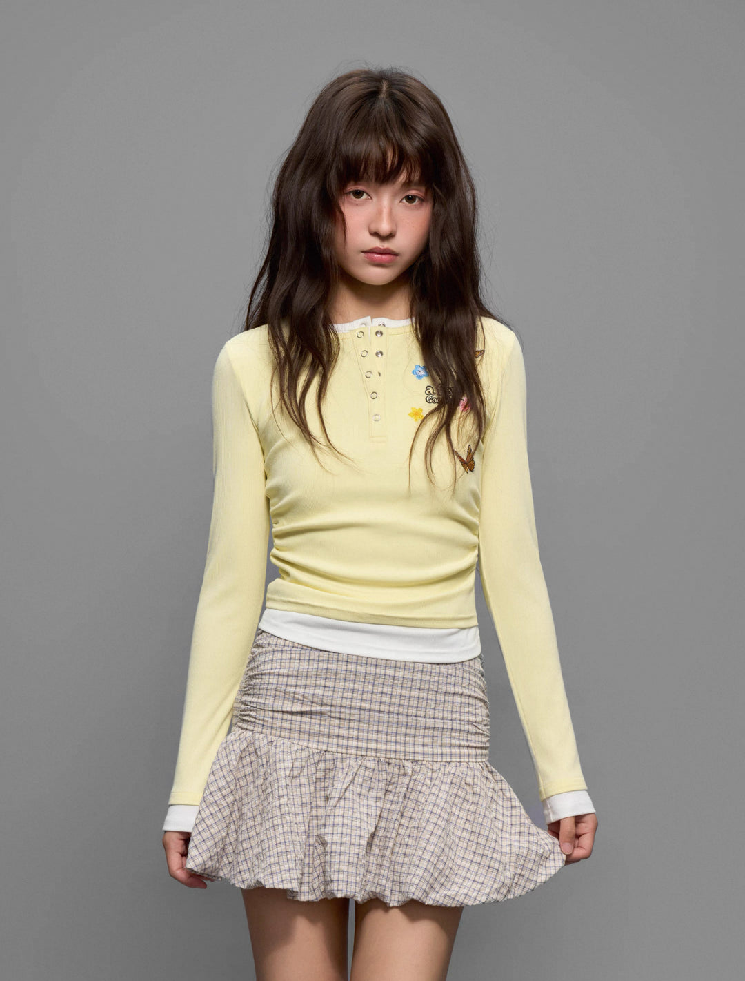 DONCARE(AFGK) "Layered henley long sleeve"
