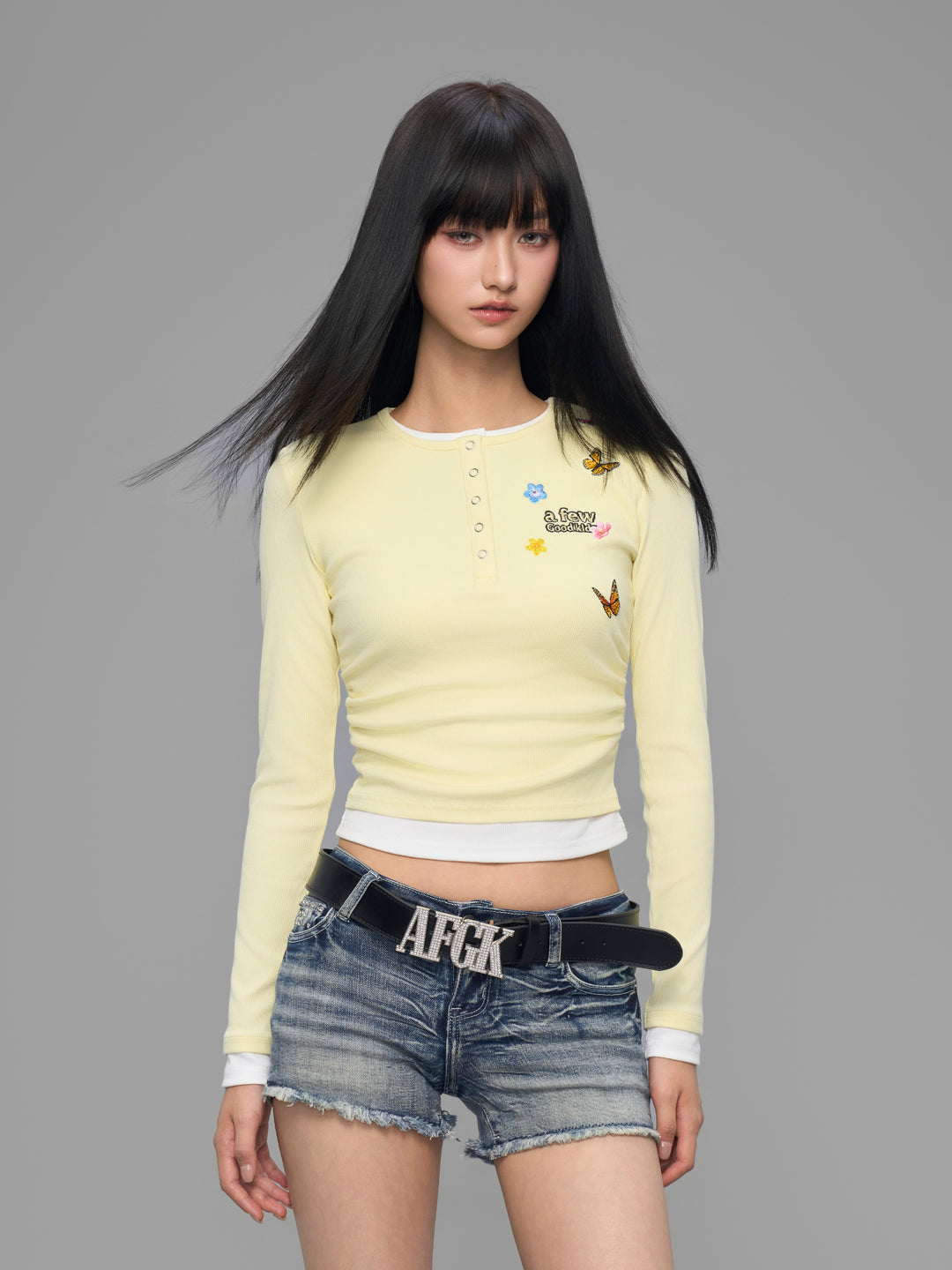 DONCARE(AFGK) "Layered henley long sleeve"