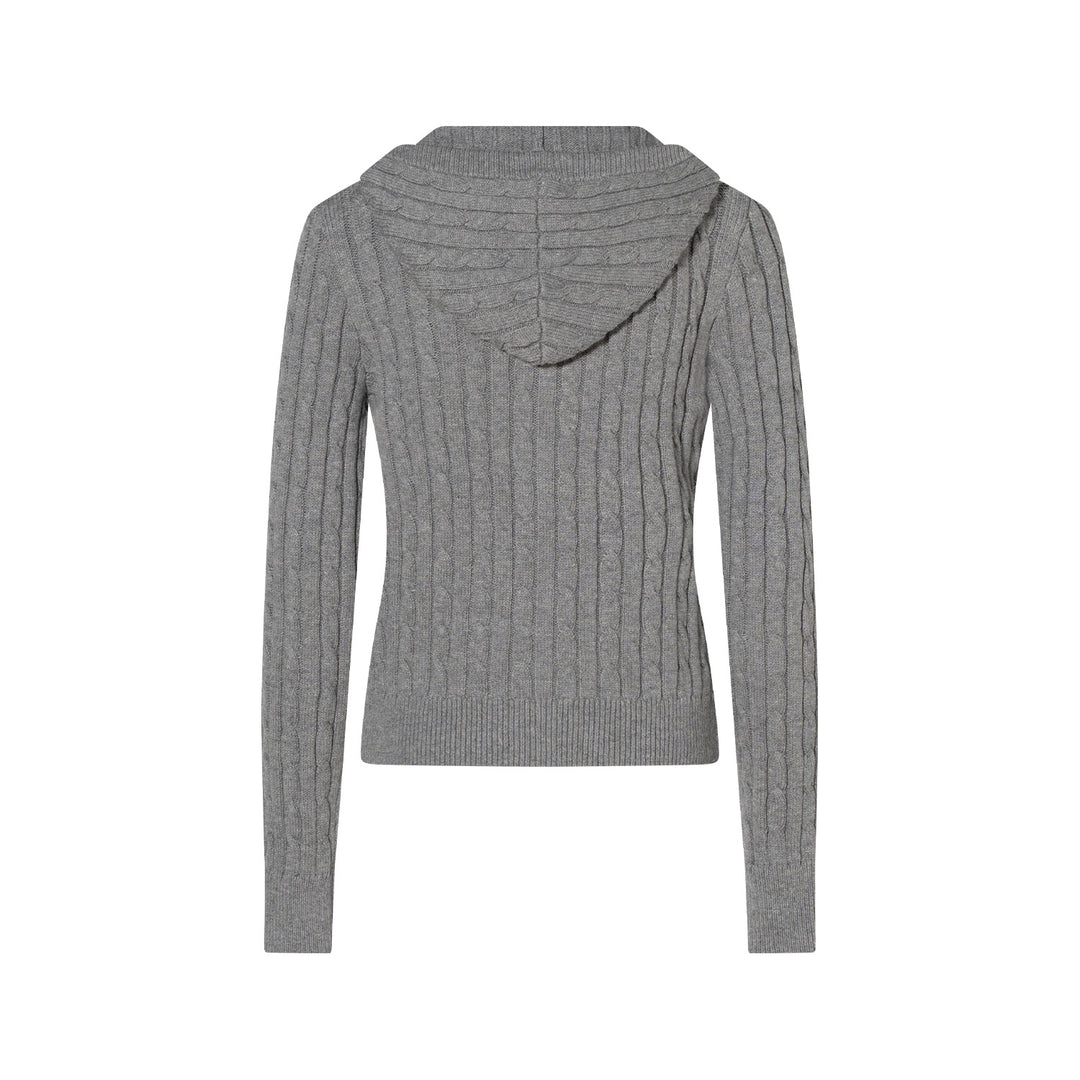 (AFGK) "Cable-Knit Hooded Cardigan"