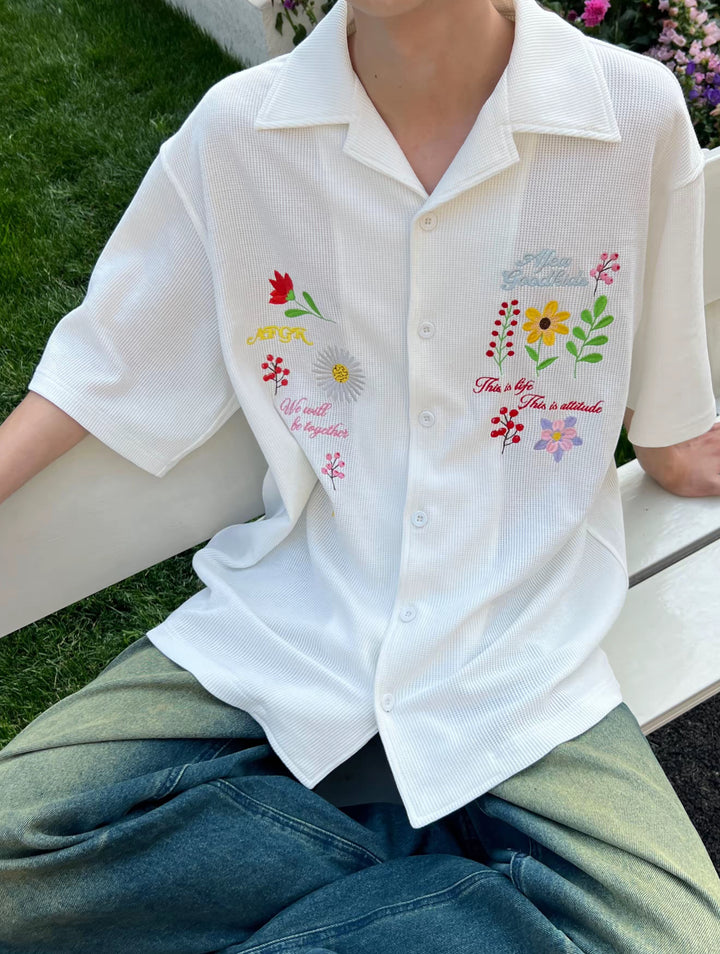 DONCARE(AFGK) "Floral waffle shirt"