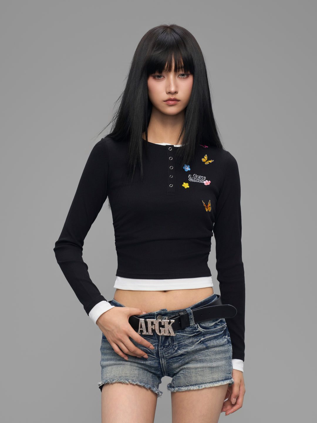 DONCARE(AFGK) "Layered henley long sleeve"