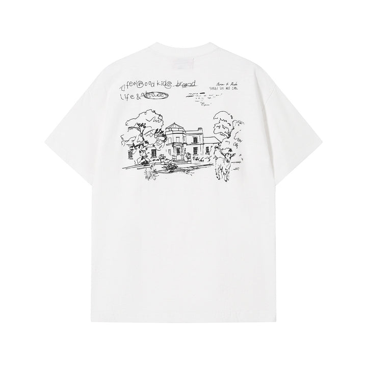 (AFGK) "Sketch Art Slub Cotton Graphic Tee"