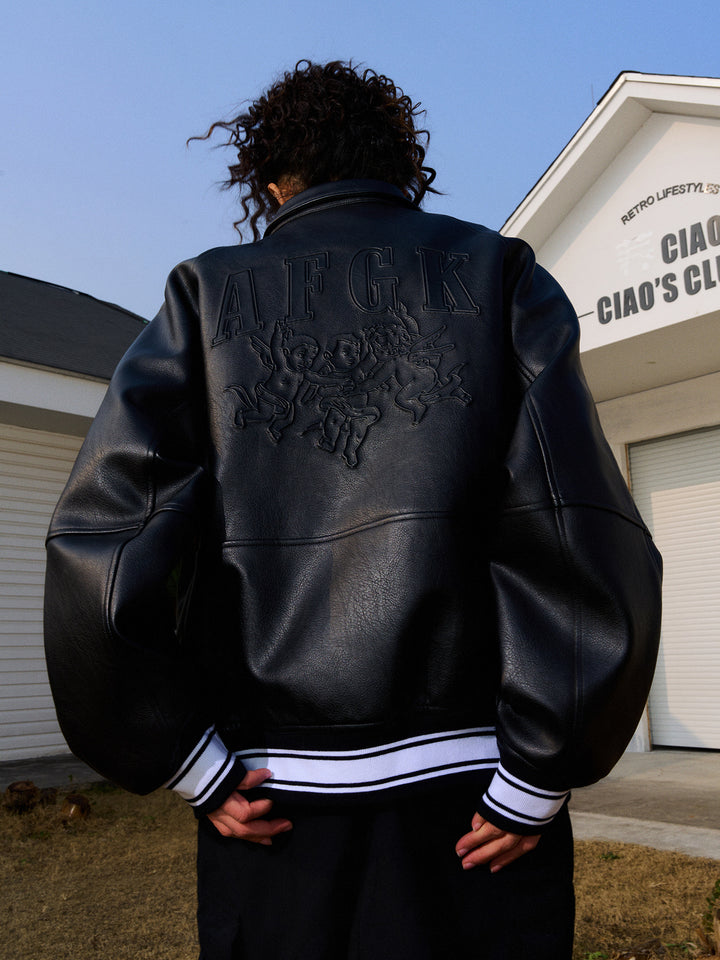 DONCARE(AFGK) “Embossed logo leather jacket”