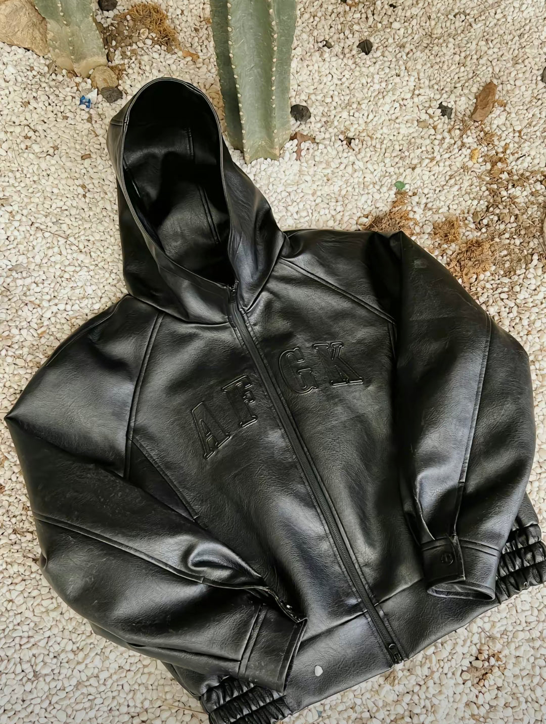 DONCARE(AFGK) “Hooded leather jacket”