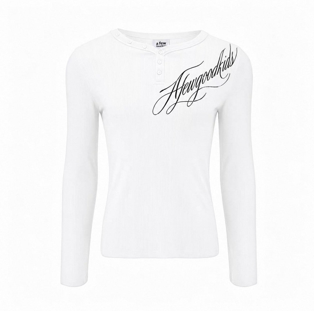 (AFGK) "V-Neck Logo Long Sleeve T-Shirt"
