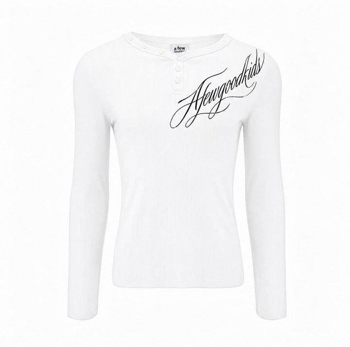 (AFGK) "V-Neck Logo Long Sleeve T-Shirt"