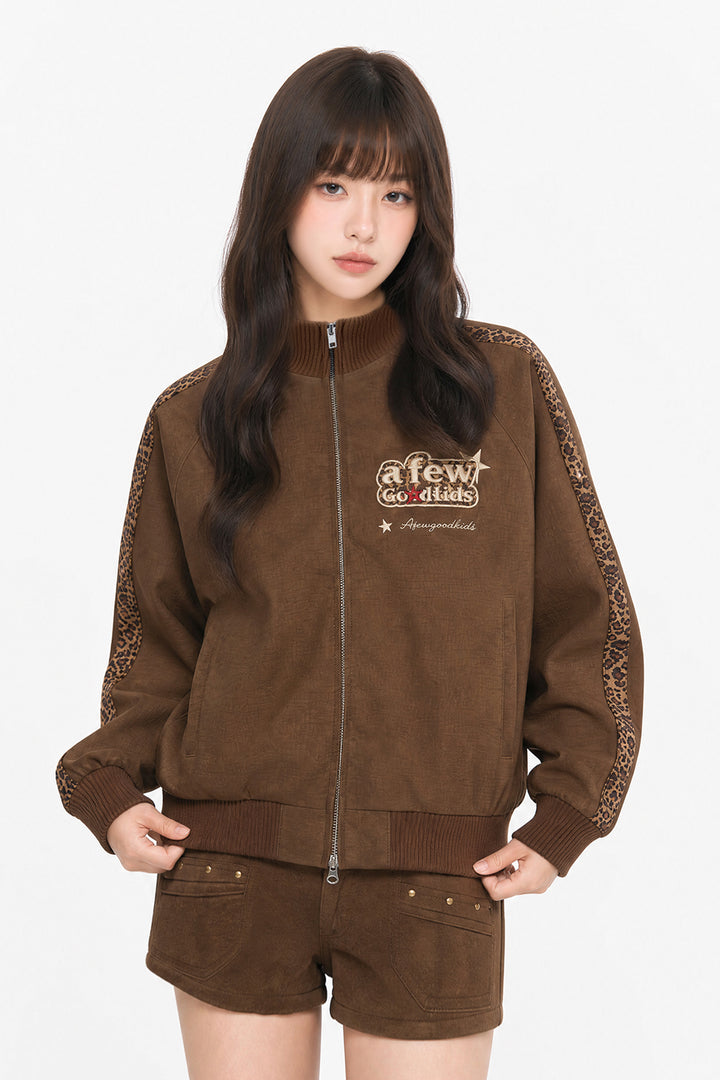 (AFGK) "Leopard Webbing Suede Track Jacket"