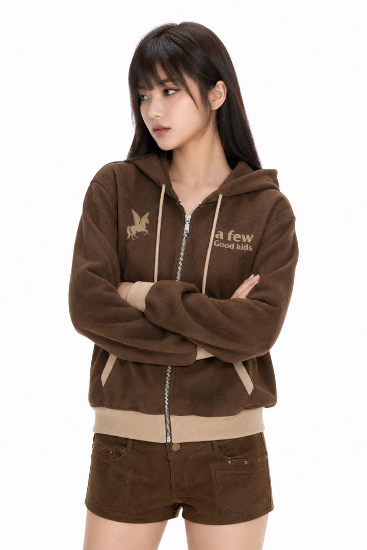 (AFGK) Pegasus Suede-Fleece Zip-Up Hoodie