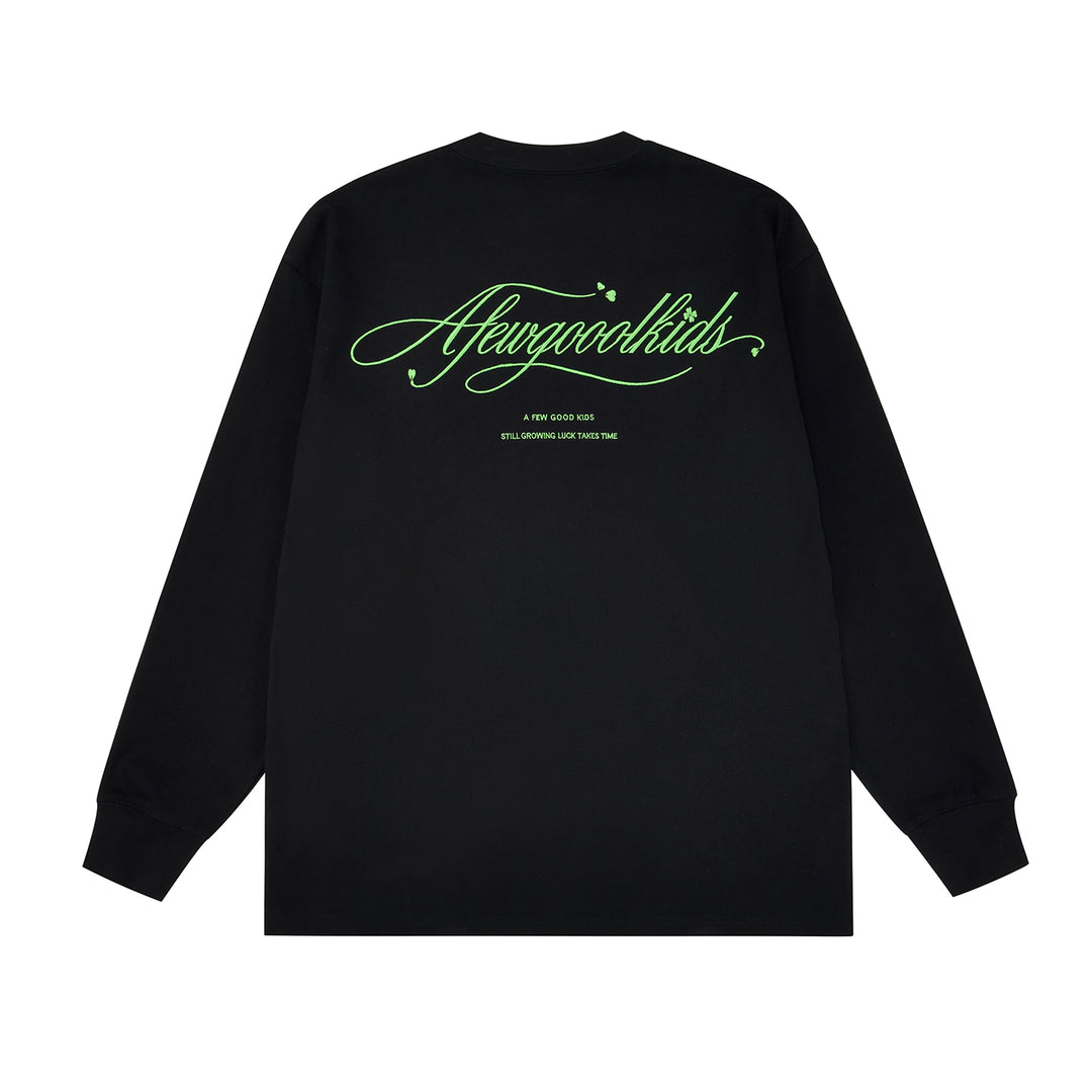 (AFGK) "Cursive Script Embroidered Long Sleeve Tee“