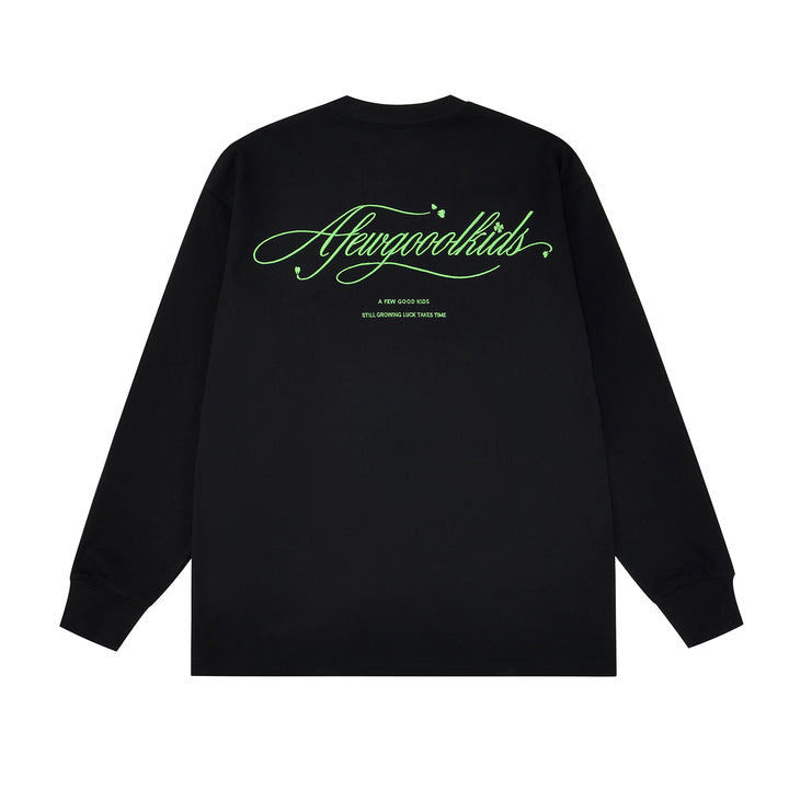 (AFGK) "Cursive Script Embroidered Long Sleeve Tee“