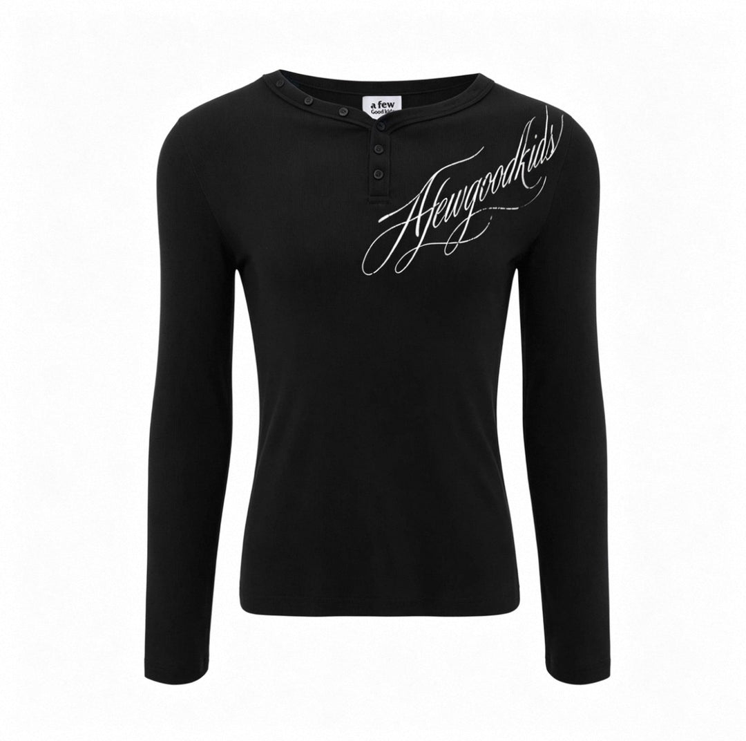 (AFGK) "V-Neck Logo Long Sleeve T-Shirt"