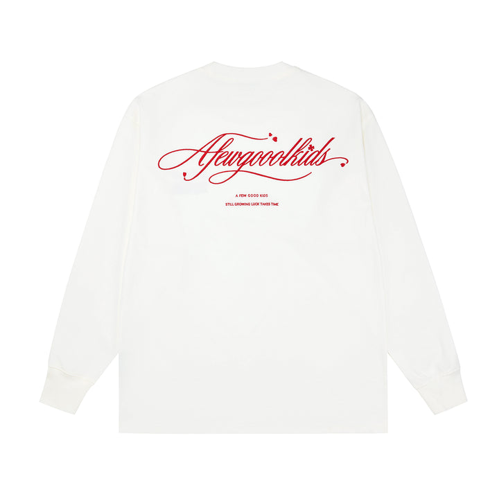(AFGK) "Cursive Script Embroidered Long Sleeve Tee“