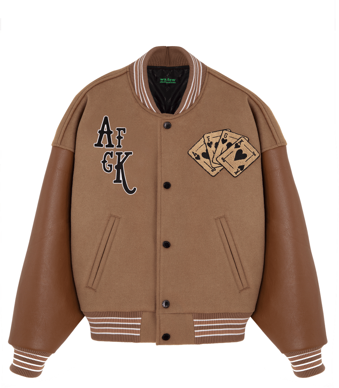 DONACARE(AFGK) "Dice Leather Varsity Jacket"