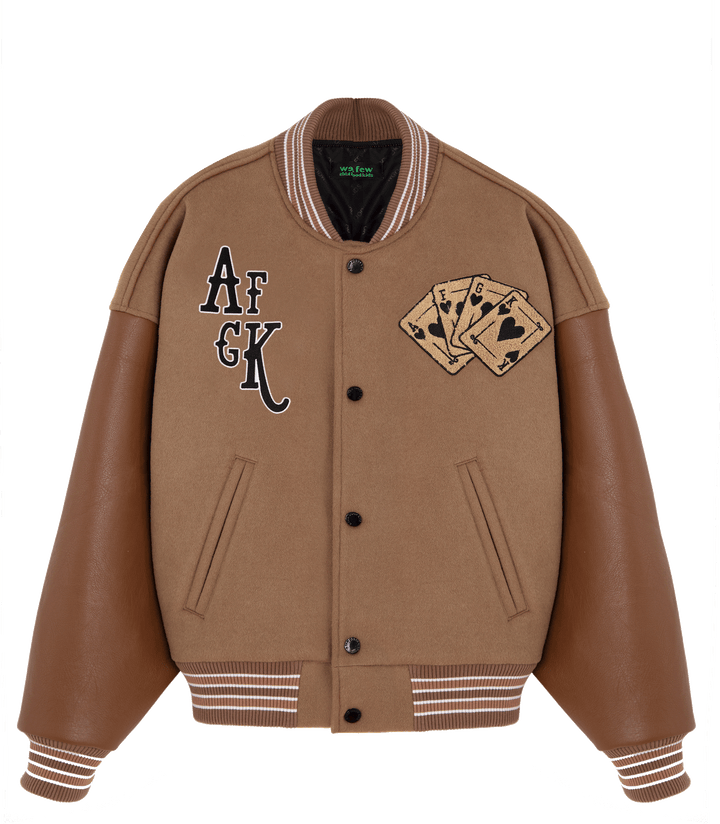 DONACARE(AFGK) "Dice Leather Varsity Jacket"