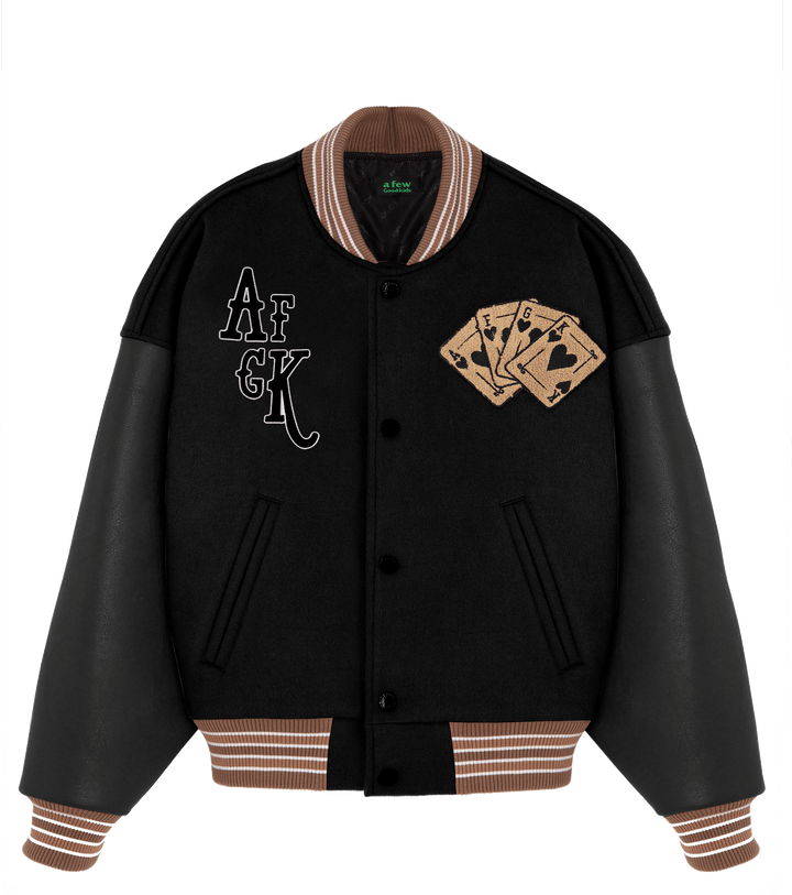 DONACARE(AFGK) "Dice Leather Varsity Jacket"